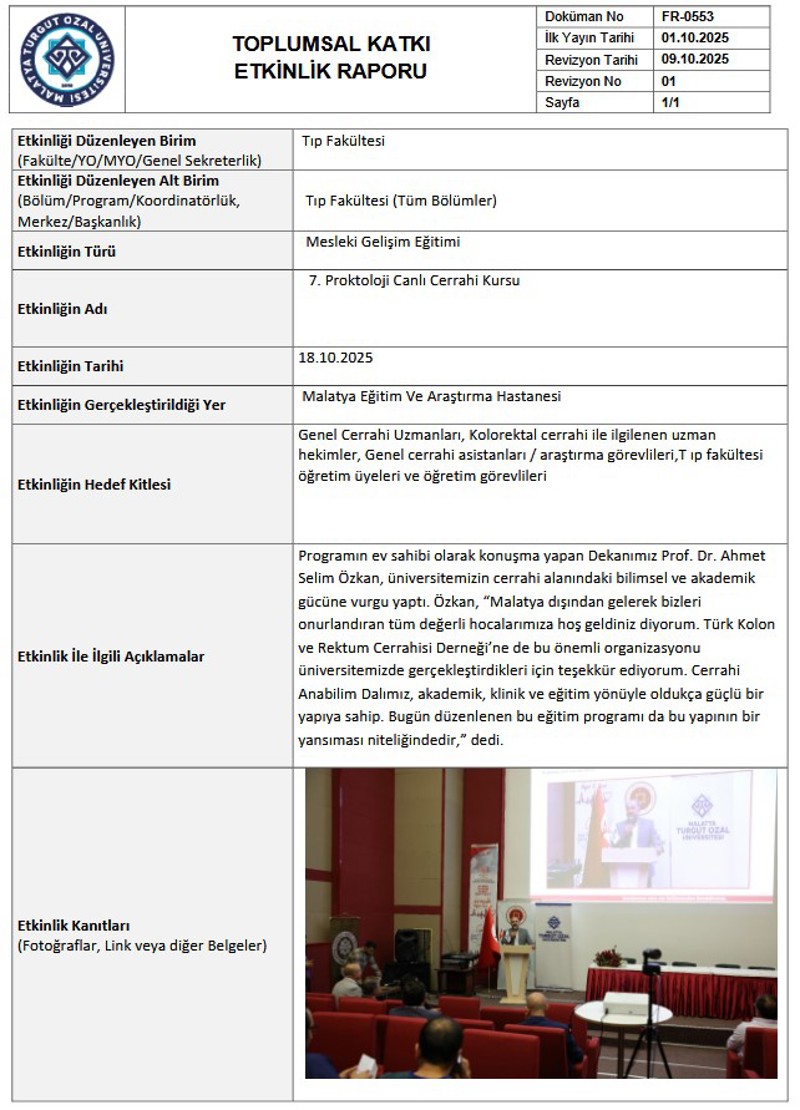 7. PROKTOLOJI CANLI CERRAHI KURSU