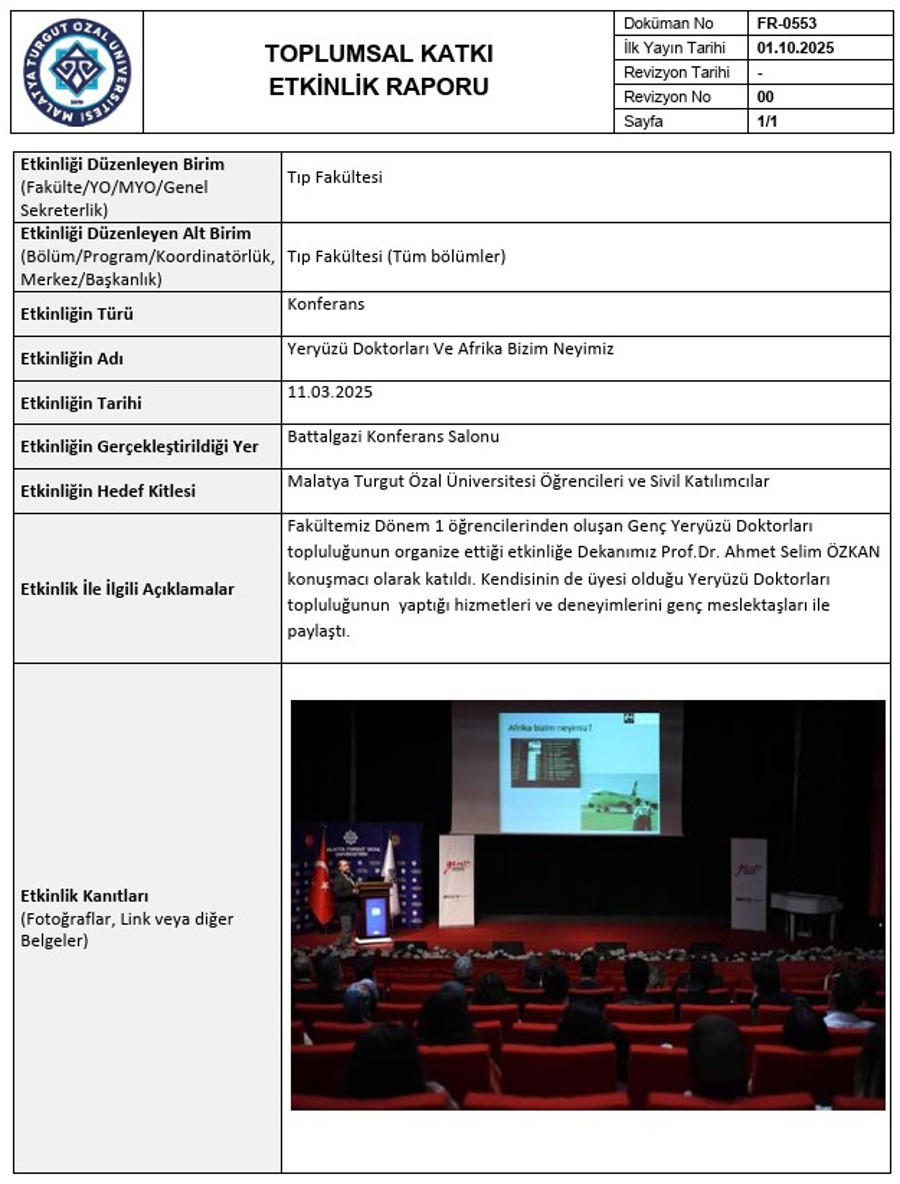 YERYÜZÜ DOKTORLARI VE AFRIKA BIZIM NEYIMIZ 