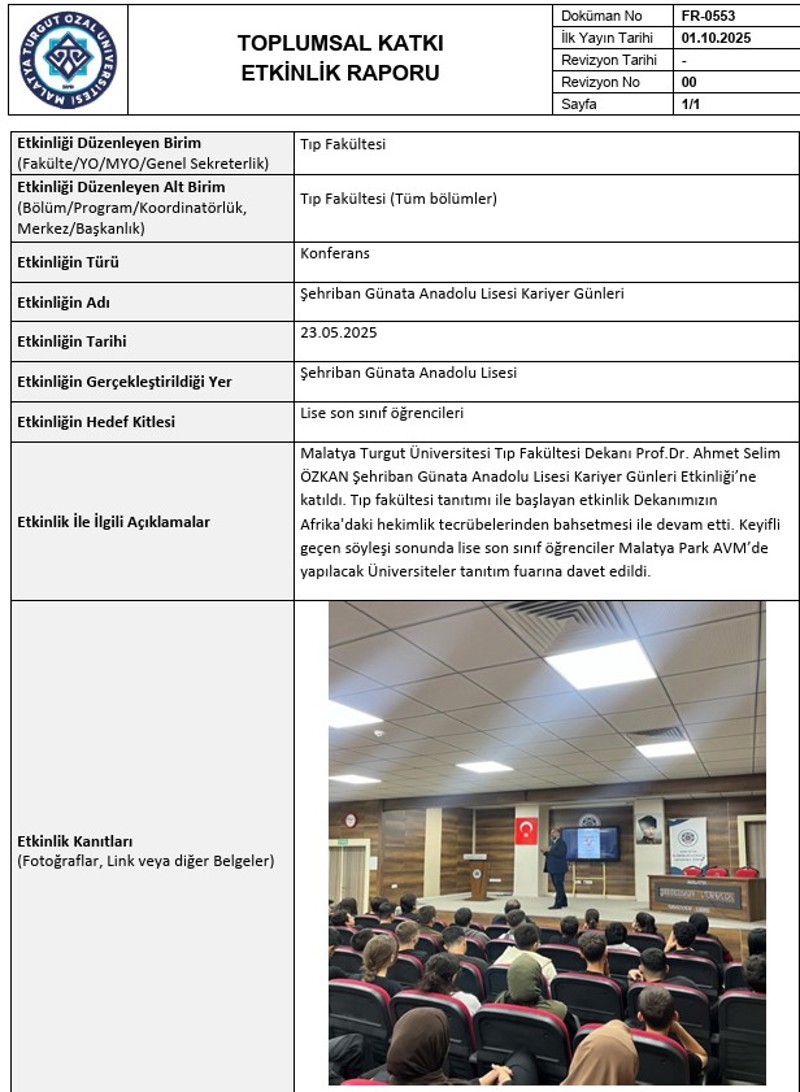 ŞEHRIBAN GÜNATA ANADOLU LISESI KARIYER GÜNLERI 