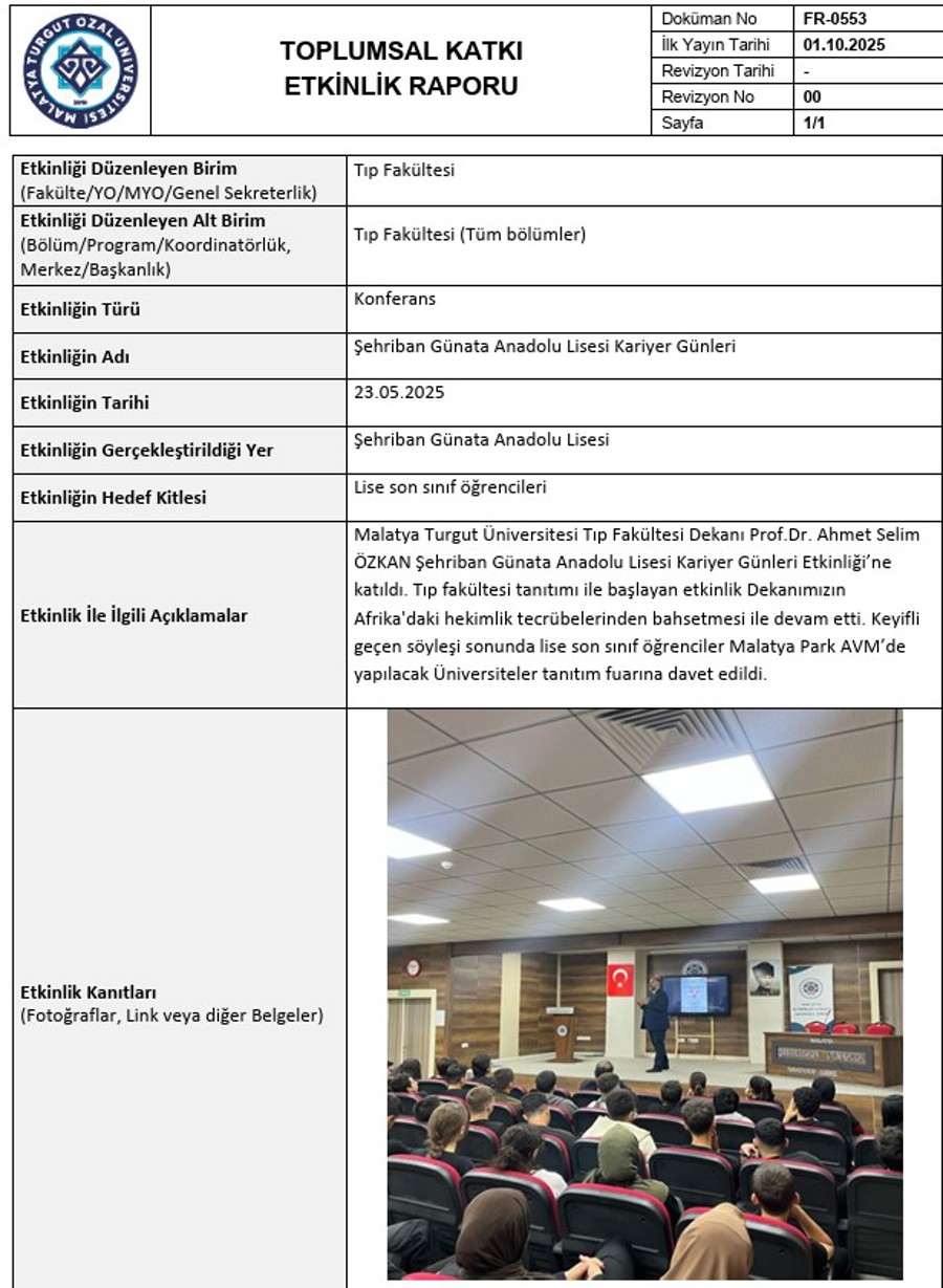 ŞEHRIBAN GÜNATA ANADOLU LISESI KARIYER GÜNLERI 