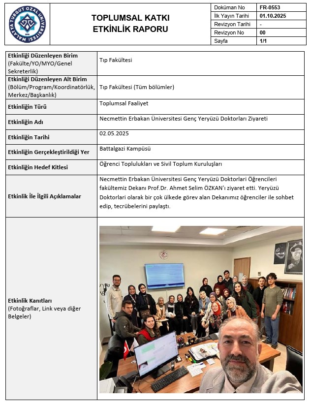 NECMETTIN ERBAKAN ÜNIVERSITESI GENÇ YERYÜZÜ DOKTORLARI ZIYARETI 